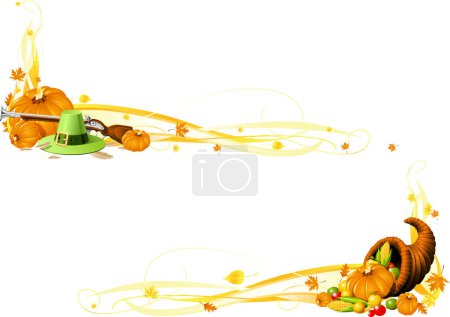 Illustration for Halloween pumpkins and witch hat - Royalty Free Image