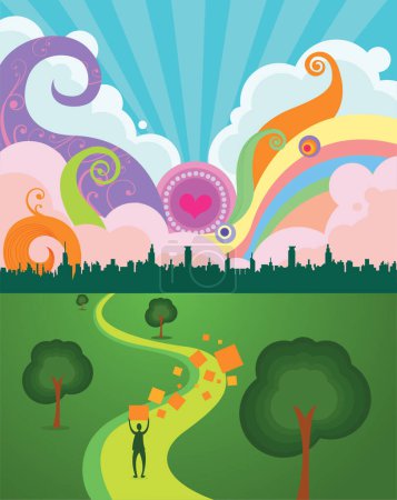 Ilustración de Ilustración vectorial de un hombre en un parque con arco iris - Imagen libre de derechos