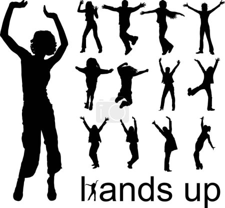 Illustration for Vector silhouettes of  women with hands up - Royalty Free Image