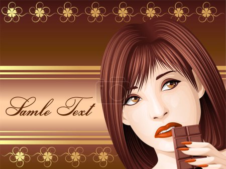 Illustration for Beautiful girl with chocolate, modern vector illustration - Royalty Free Image