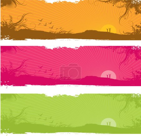 Illustration for Set of banners with trees and grass, vector illustration - Royalty Free Image