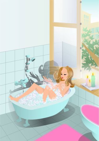 Téléchargez les illustrations : Femme relaxant dans le bain - en licence libre de droit