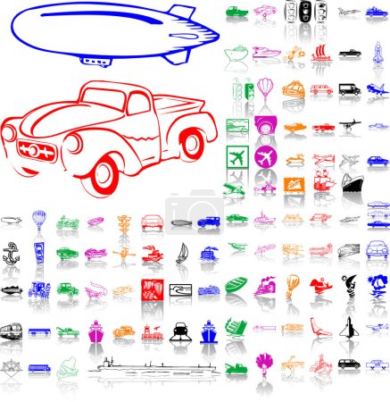 Ilustración de Colorido conjunto de transporte de iconos aislados en blanco - Imagen libre de derechos