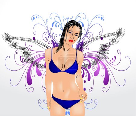 Illustration for Sexy woman in blue bikini with wings - Royalty Free Image