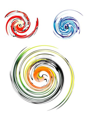 Téléchargez les illustrations : Ensemble vectoriel d'éléments en spirale. tourbillons de couleur - en licence libre de droit
