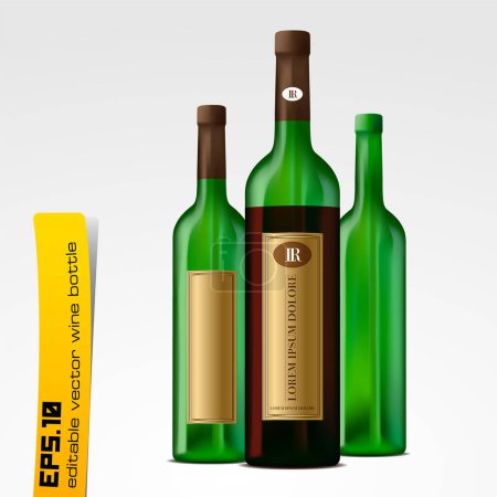 Ilustración de Vector botellas de vino con etiquetas - Imagen libre de derechos