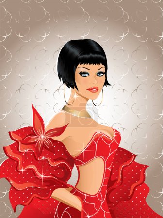 Téléchargez les illustrations : Illustration vectorielle d'une belle fille dans une robe rouge - en licence libre de droit