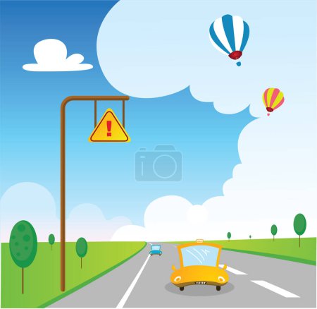 Illustration for Illustration of a road traffic with a blue sky and a white balloon - Royalty Free Image