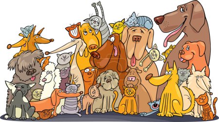 Illustration for Vector illustration of a group of cartoon dogs. - Royalty Free Image