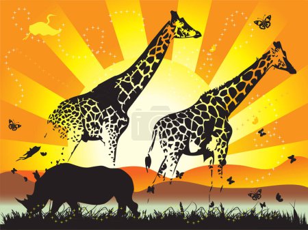 Téléchargez les illustrations : Animaux africains illustration vectorielle - en licence libre de droit