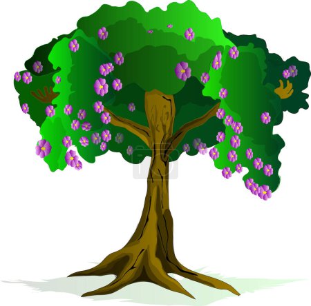 Ilustración de Ilustración con un hermoso árbol con flores - Imagen libre de derechos