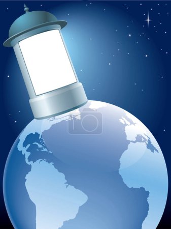 Téléchargez les illustrations : Globe mondial avec ampoule - en licence libre de droit