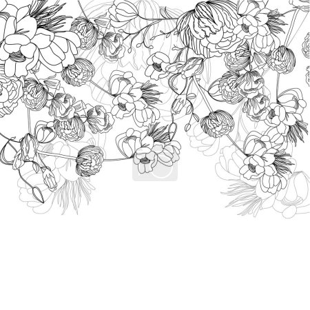 Illustration for Seamless pattern of flowers and leaves, vector - Royalty Free Image