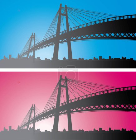 Ilustración de Ilustración vectorial de puente y paisaje urbano - Imagen libre de derechos