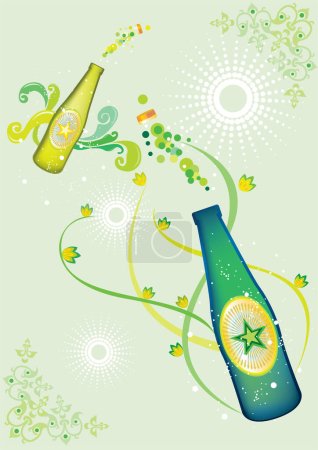 Ilustración de Botellas de vidrio y salpicaduras brillantes, vector - Imagen libre de derechos