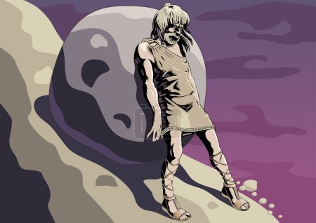 Illustration to mythology about Sisyphus.
