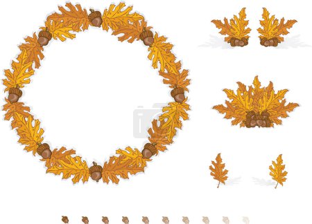 Ilustración de Corona de hojas de otoño. set de otoño. mano dibujada - Imagen libre de derechos