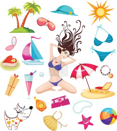 Illustration for Vector set of beach elements - Royalty Free Image