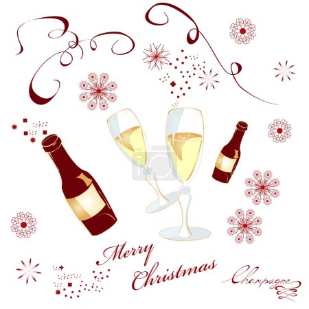 Téléchargez les illustrations : Carte de voeux de Noël avec champagne - en licence libre de droit