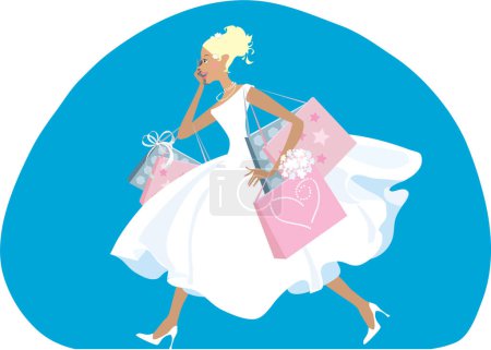 Téléchargez les illustrations : Mariée dans une robe avec un sac. illustration vectorielle - en licence libre de droit