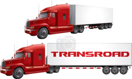 Téléchargez les illustrations : Deux camions rouges et blancs sur fond blanc - en licence libre de droit