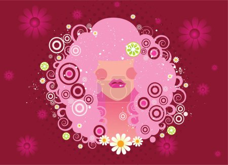 Téléchargez les illustrations : Belle femme visage avec des fleurs - en licence libre de droit