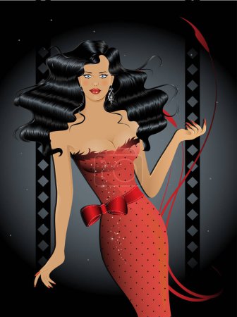 Illustration for Girl in red dress with a bow - Royalty Free Image
