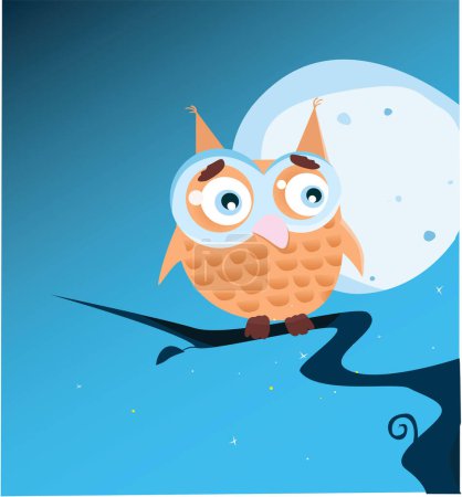 Téléchargez les illustrations : Illustration vectorielle de hibou dans la nuit de dessin animé - en licence libre de droit