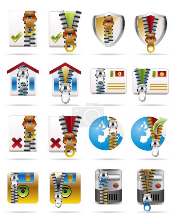 Illustration for Set of different vector icons with zips - Royalty Free Image