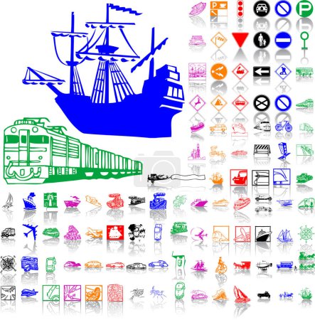 Illustration for Set of different transport symbols and icons on white background. vector illustration - Royalty Free Image