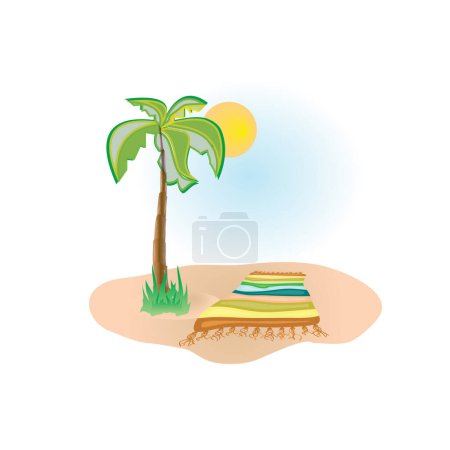 Ilustración de Escena de playa con palmera y sol - Imagen libre de derechos
