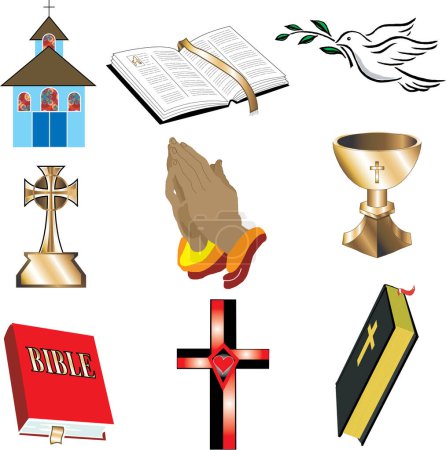 Ilustración de Conjunto de iconos de iglesia, ilustración de 9 iconos de iglesia o cristianos. - Imagen libre de derechos