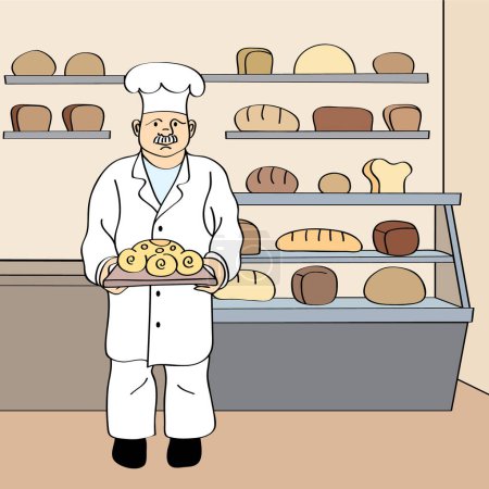 Téléchargez les illustrations : Illustration vectorielle de boulangerie contenant du pain et des produits de boulangerie - en licence libre de droit