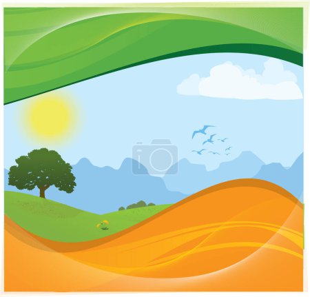 Illustration for Green landscape background with clouds - Royalty Free Image