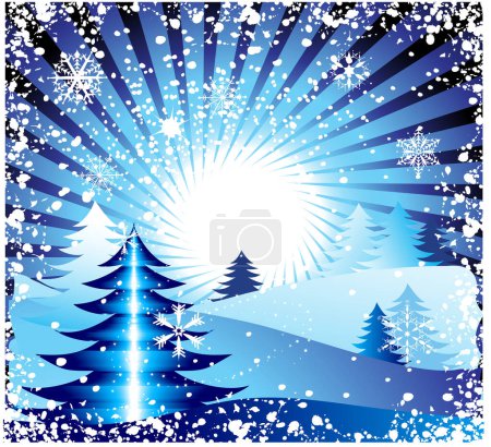 Illustration for Winter landscape with snowflakes and trees - Royalty Free Image