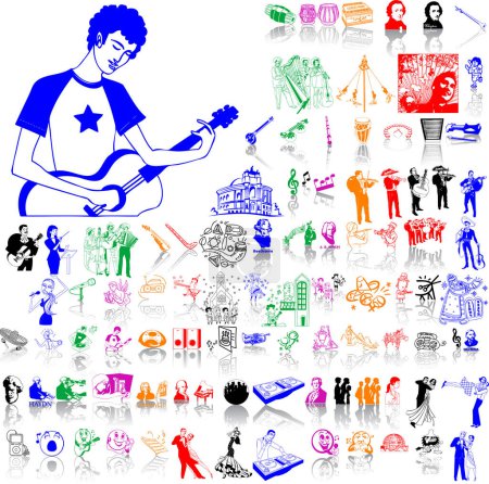 Téléchargez les illustrations : Ensemble d'icônes musicales, illustration vectorielle moderne - en licence libre de droit