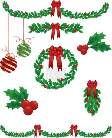Ilustración de Corona de Navidad y bayas de acebo - Imagen libre de derechos