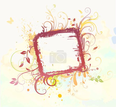 Illustration for Grunge background with colorful floral elements - Royalty Free Image