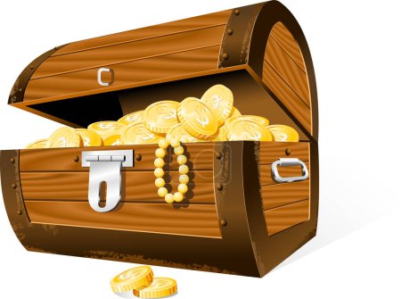 Ilustración de Cofre de oro con monedas de tesoro - Imagen libre de derechos