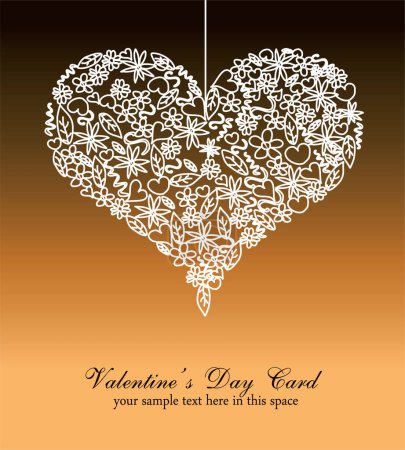 Téléchargez les illustrations : Carte Saint Valentin avec coeur et fleurs - en licence libre de droit