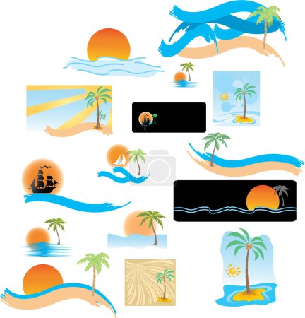 Téléchargez les illustrations : Ensemble de photos d'île tropicale - en licence libre de droit