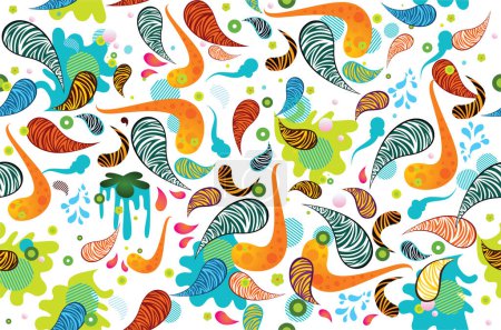 Ilustración de Vector patrón sin costura con hojas tropicales dibujadas a mano - Imagen libre de derechos
