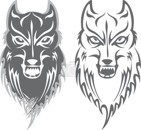 Illustration for Black wolf head set - Royalty Free Image