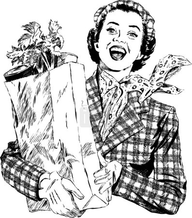 Téléchargez les illustrations : Femme heureuse avec sac, illustration vectorielle - en licence libre de droit