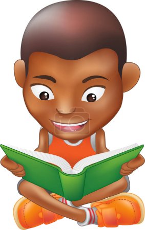 Ilustración de Libro de lectura de niño africano, ilustración vectorial - Imagen libre de derechos
