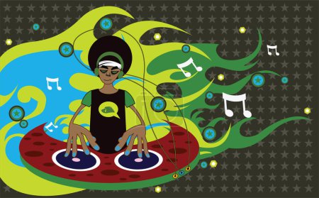 Ilustración de Dj africano tocando música - Imagen libre de derechos