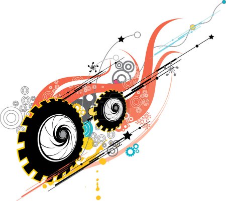 Illustration for Abstract vector grunge background with cogwheels and gears - Royalty Free Image