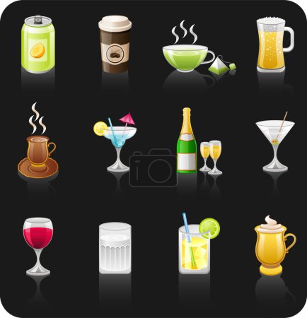 Téléchargez les illustrations : Ensemble d'icônes cocktail, illustration vectorielle moderne - en licence libre de droit