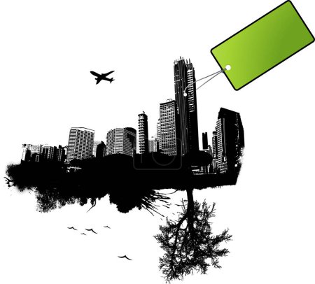 Illustration for Airplane flying over city, vector illustration - Royalty Free Image