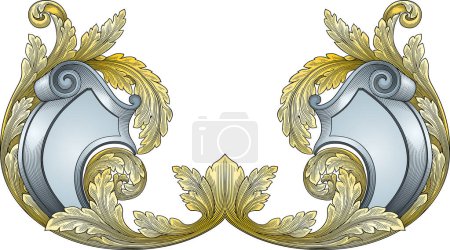 Illustration for Gold vintage frame with ornament and floral ornament. - Royalty Free Image